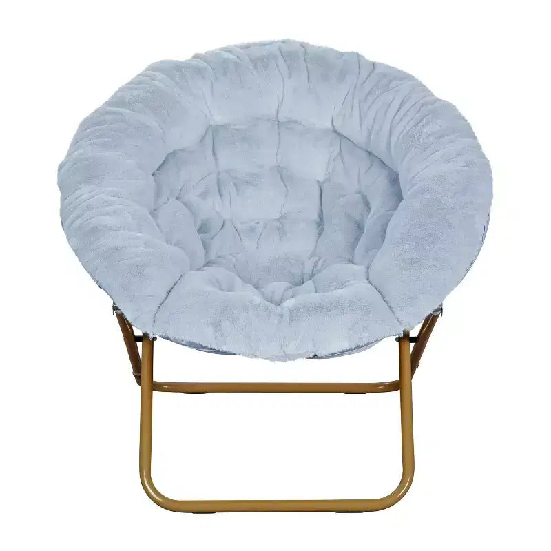 38 Oversize Portable Faux Fur Folding Saucer Moon Chair with Folding Ottoman for Dorm and Bedroom