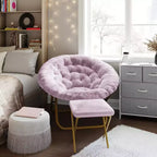 Fauteuil lune pliant surdimensionné de 38 po en fausse fourrure avec pouf pliant pour dortoir et chambre