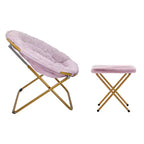 Fauteuil lune pliant surdimensionné de 38 po en fausse fourrure avec pouf pliant pour dortoir et chambre