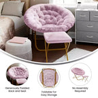 Fauteuil lune pliant surdimensionné de 38 po en fausse fourrure avec pouf pliant pour dortoir et chambre