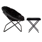 Fauteuil lune pliant surdimensionné de 38 po en fausse fourrure avec pouf pliant pour dortoir et chambre
