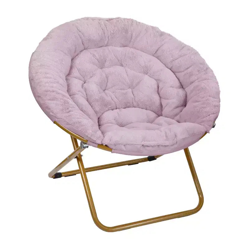 38 Oversize Portable Faux Fur Folding Saucer Moon Chair with Folding Ottoman for Dorm and Bedroom