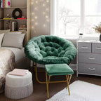 Fauteuil lune pliant surdimensionné de 38 po en fausse fourrure avec pouf pliant pour dortoir et chambre