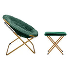 Fauteuil lune pliant surdimensionné de 38 po en fausse fourrure avec pouf pliant pour dortoir et chambre