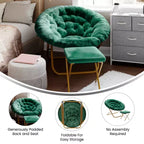 Fauteuil lune pliant surdimensionné de 38 po en fausse fourrure avec pouf pliant pour dortoir et chambre