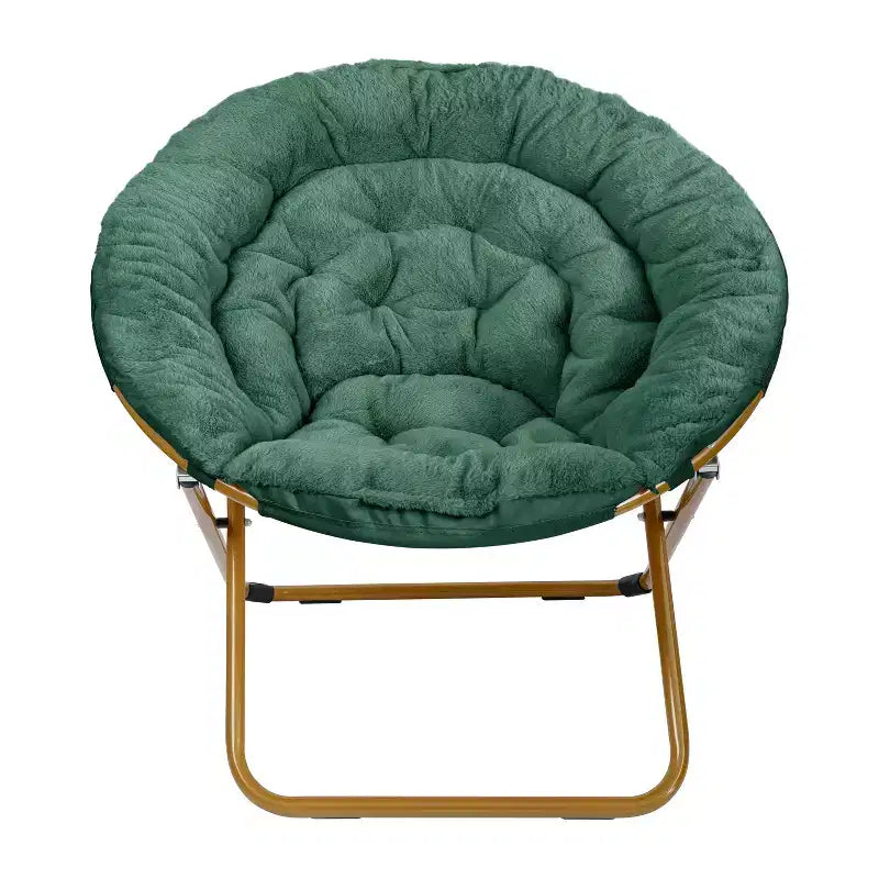 38 Oversize Portable Faux Fur Folding Saucer Moon Chair with Folding Ottoman for Dorm and Bedroom