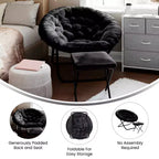 Fauteuil lune pliant surdimensionné de 38 po en fausse fourrure avec pouf pliant pour dortoir et chambre