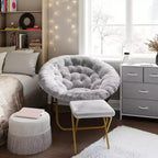 Fauteuil lune pliant surdimensionné de 38 po en fausse fourrure avec pouf pliant pour dortoir et chambre