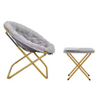 Fauteuil lune pliant surdimensionné de 38 po en fausse fourrure avec pouf pliant pour dortoir et chambre
