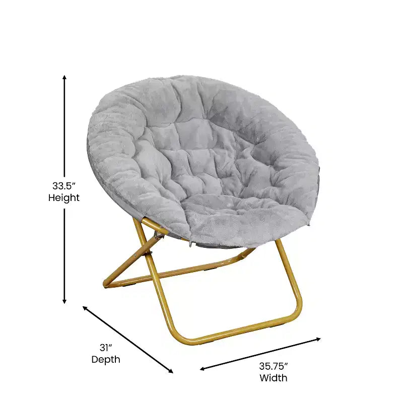 38 Oversize Portable Faux Fur Folding Saucer Moon Chair with Folding Ottoman for Dorm and Bedroom