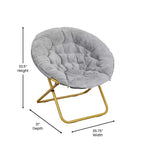 Fauteuil lune pliant surdimensionné de 38 po en fausse fourrure avec pouf pliant pour dortoir et chambre