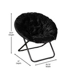 Fauteuil lune pliant surdimensionné de 38 po en fausse fourrure avec pouf pliant pour dortoir et chambre