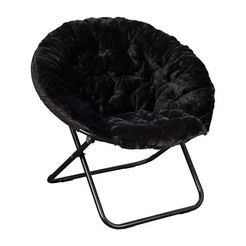 38 Oversize Portable Faux Fur Folding Saucer Moon Chair with Folding Ottoman for Dorm and Bedroom