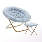 Fauteuil lune pliant surdimensionné de 38 po en fausse fourrure avec pouf pliant pour dortoir et chambre