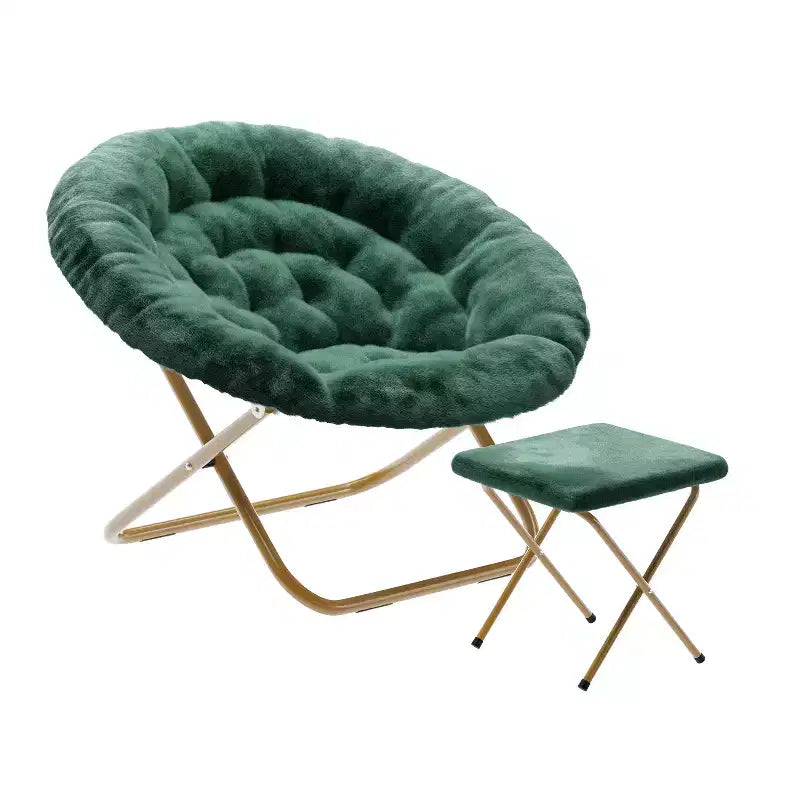 38 Oversize Portable Faux Fur Folding Saucer Moon Chair with Folding Ottoman for Dorm and Bedroom