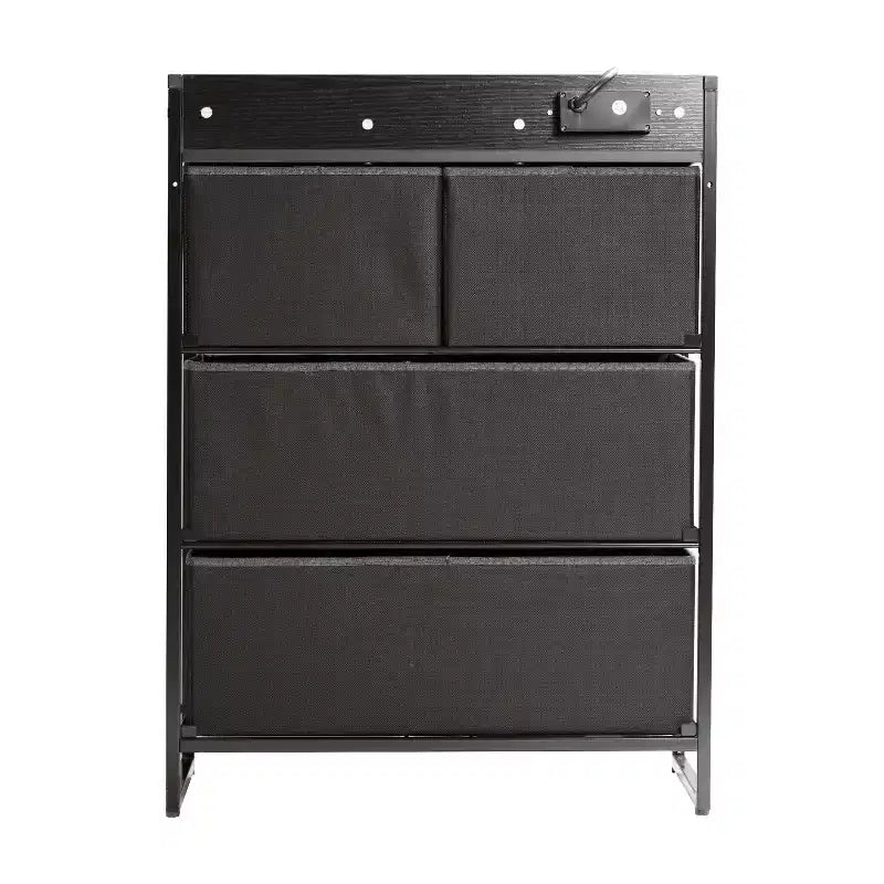 4 Drawer Nightstand with Charging Station, 2 USB Ports and 1 Outlet, Metal Frame, Engineered Wood Top, Drawers and Handles