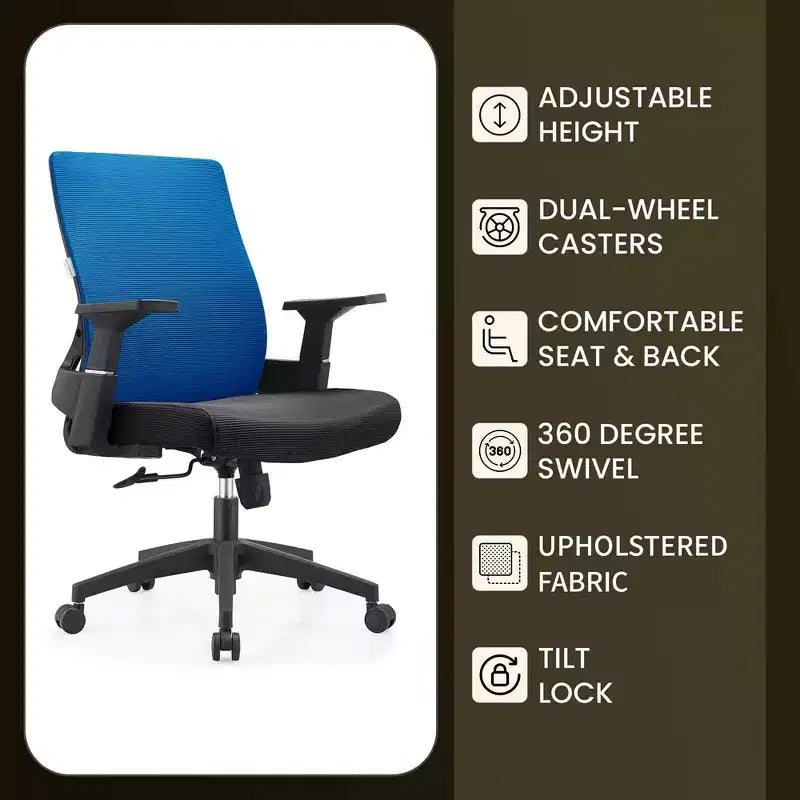 Ergonomic Mesh Office Chair - Breathable Lumbar Support - Adjustable Swivel & Tilt Computer Desk Chair