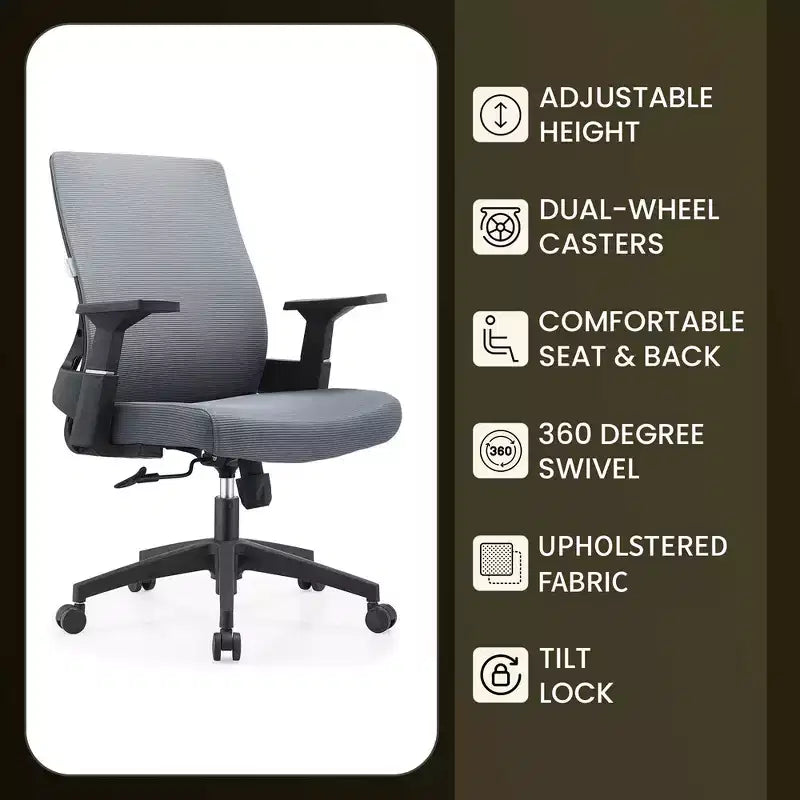 Ergonomic Mesh Office Chair - Breathable Lumbar Support - Adjustable Swivel & Tilt Computer Desk Chair