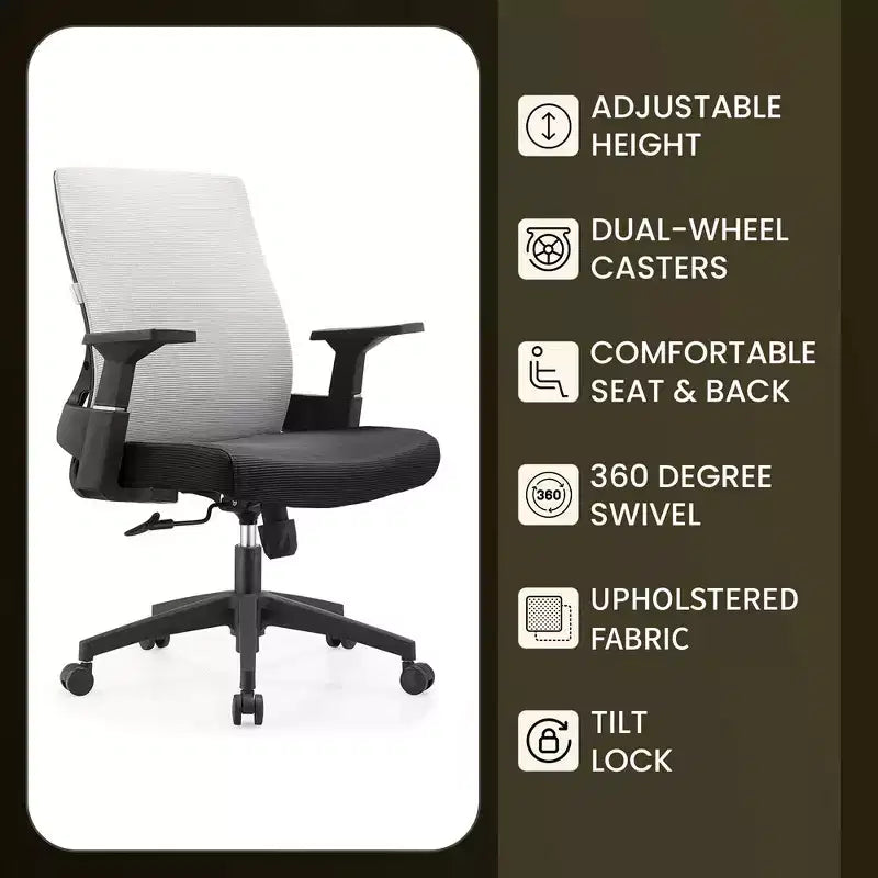 Ergonomic Mesh Office Chair - Breathable Lumbar Support - Adjustable Swivel & Tilt Computer Desk Chair