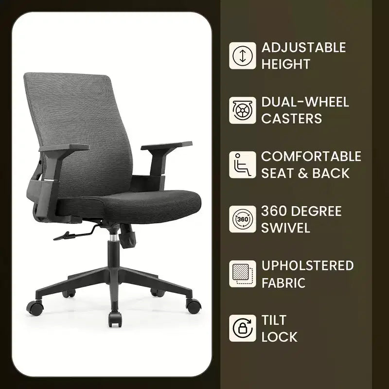 Ergonomic Mesh Office Chair - Breathable Lumbar Support - Adjustable Swivel & Tilt Computer Desk Chair