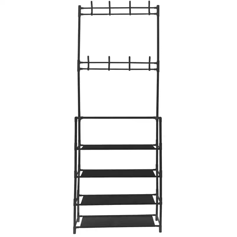 Entryway Shoe & Coat 4-Tier Clothing Organizer Rack with 8 Hooks