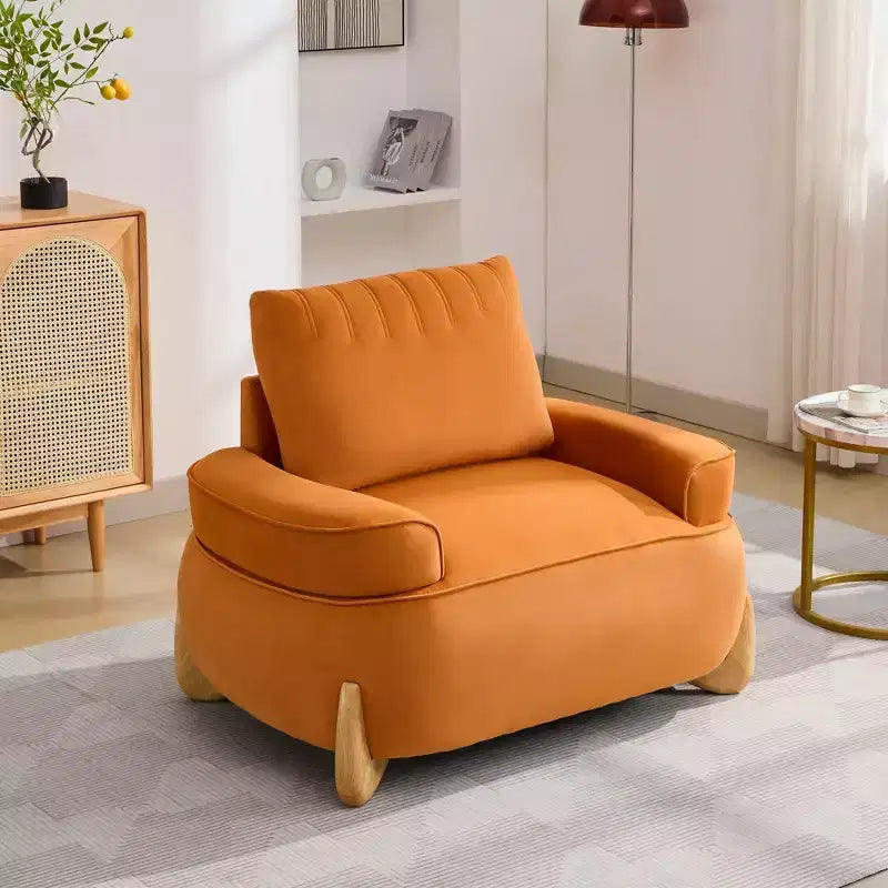 46.06'' Velvet Accent Chair with Ottoman, Mid Century Modern Corduroy Sofa Armchair and Footrest ,Upholstered Club Tub Arms Chair