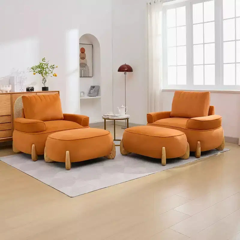 46.06'' Velvet Accent Chair with Ottoman, Mid Century Modern Corduroy Sofa Armchair and Footrest ,Upholstered Club Tub Arms Chair