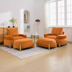 Fauteuil d'appoint en velours de 117 cm avec pouf, fauteuil de canapé en velours côtelé de style moderne du milieu du siècle et repose-pieds, fauteuil club rembourré à accoudoirs ronds