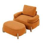 Fauteuil d'appoint en velours de 117 cm avec pouf, fauteuil de canapé en velours côtelé de style moderne du milieu du siècle et repose-pieds, fauteuil club rembourré à accoudoirs ronds