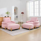 Fauteuil d'appoint en velours de 117 cm avec pouf, fauteuil de canapé en velours côtelé de style moderne du milieu du siècle et repose-pieds, fauteuil club rembourré à accoudoirs ronds