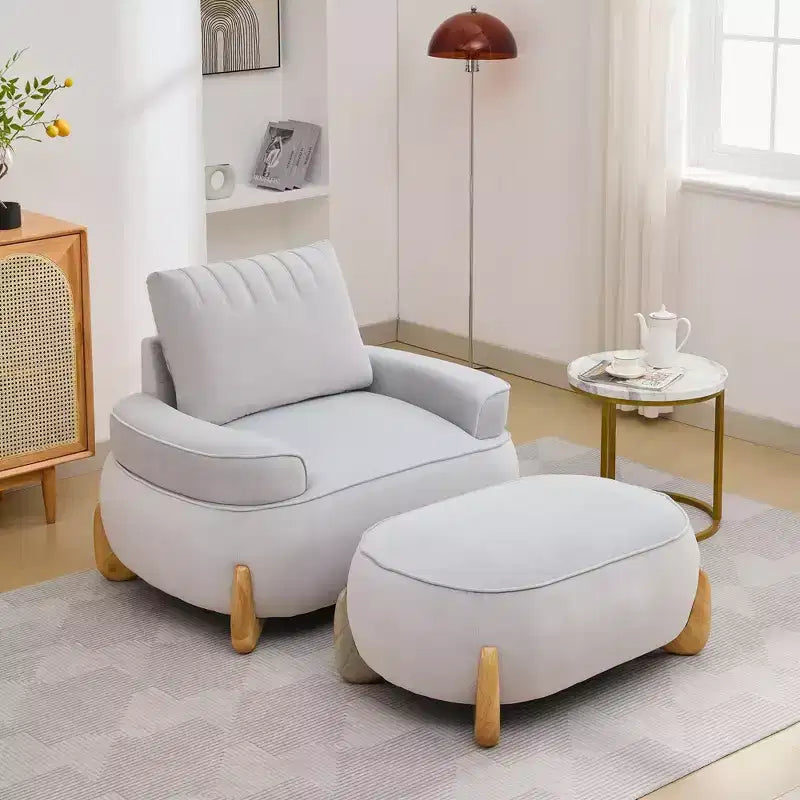 46.06'' Velvet Accent Chair with Ottoman, Mid Century Modern Corduroy Sofa Armchair and Footrest ,Upholstered Club Tub Arms Chair