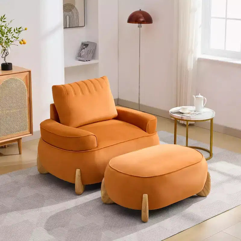 46.06'' Velvet Accent Chair with Ottoman, Mid Century Modern Corduroy Sofa Armchair and Footrest ,Upholstered Club Tub Arms Chair