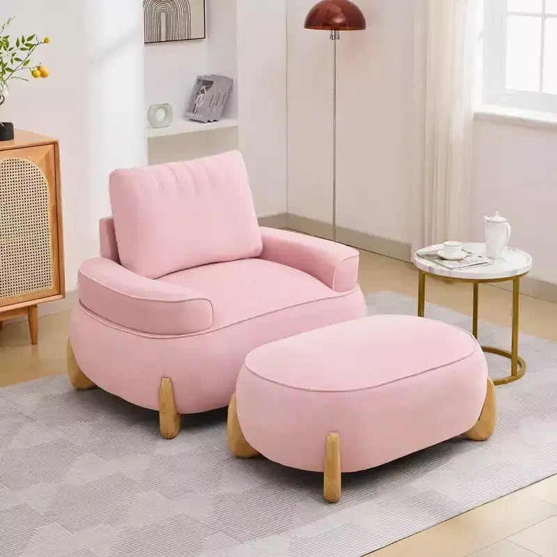 46.06'' Velvet Accent Chair with Ottoman, Mid Century Modern Corduroy Sofa Armchair and Footrest ,Upholstered Club Tub Arms Chair