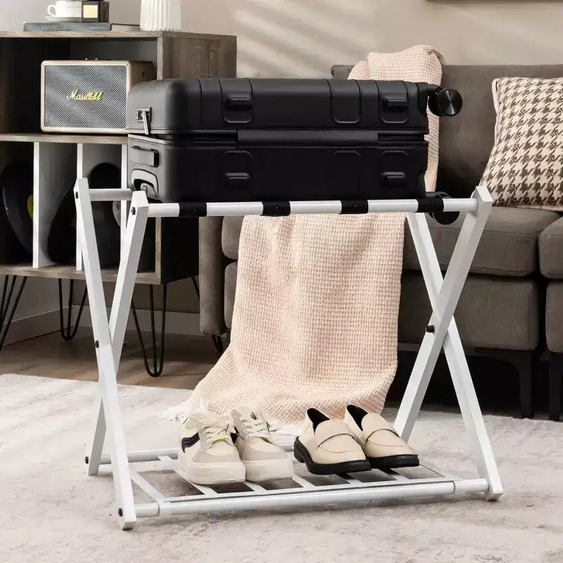 of 2/4 Folding Metal Luggage Rack Suitcase Shoe Holder Hotel Guestroom with Shelf