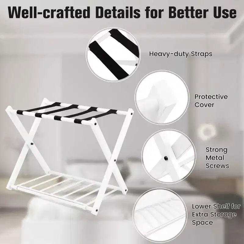 of 2/4 Folding Metal Luggage Rack Suitcase Shoe Holder Hotel Guestroom with Shelf