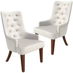 LeisureMod Dining Chair Upholstered in Leather Velvet with Diamond-Tufted High Back Design and Stained Rubberwood Legs