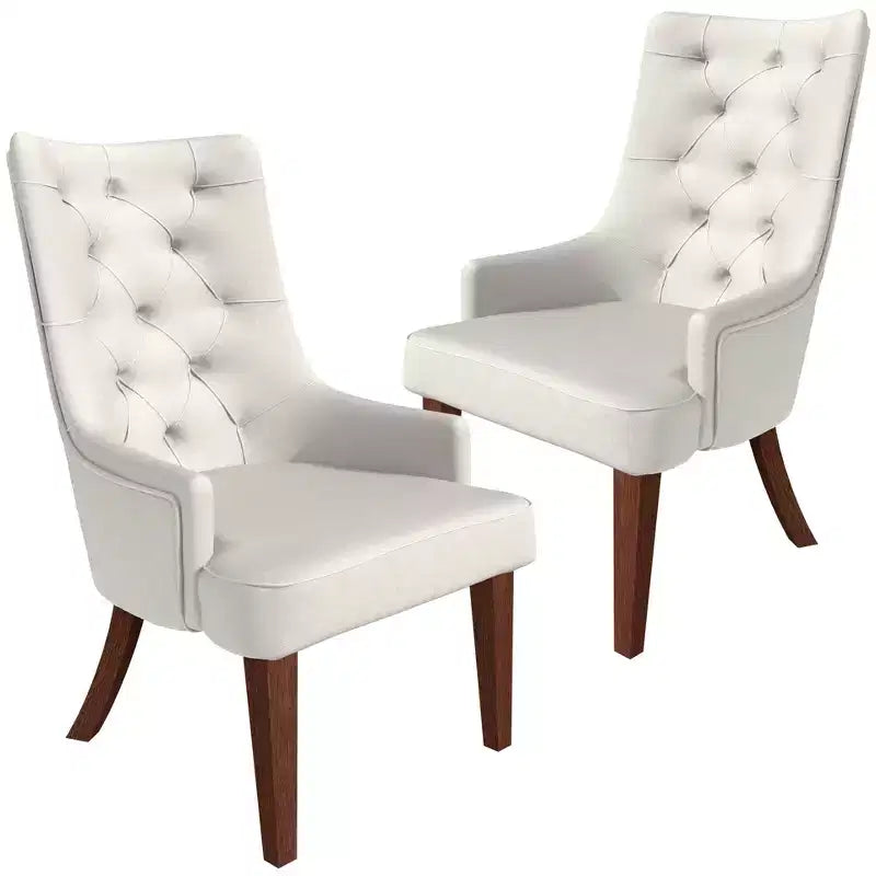 LeisureMod Dining Chair Upholstered in Leather Velvet with Diamond-Tufted High Back Design and Stained Rubberwood Legs
