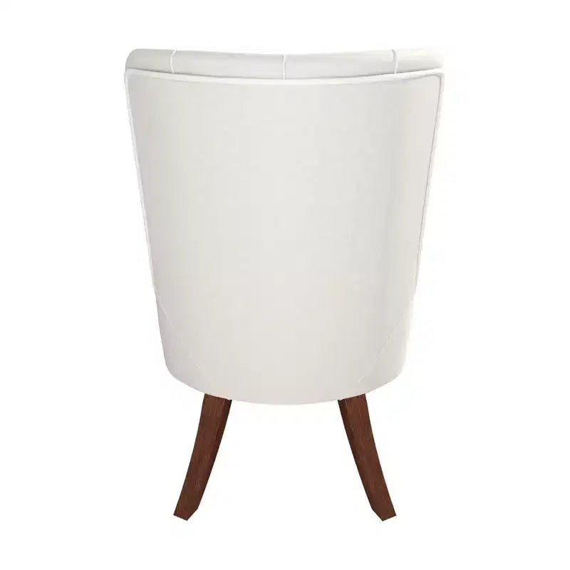 Dining Chair Upholstered in Leather Velvet with Diamond-Tufted High Back Design and Stained Rubberwood Legs