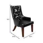 Chaise de salle à manger rembourrée en velours cuir avec haut dossier capitonné de losanges et pieds en bois d'hévéa teinté