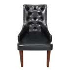 Chaise de salle à manger rembourrée en velours cuir avec haut dossier capitonné de losanges et pieds en bois d'hévéa teinté