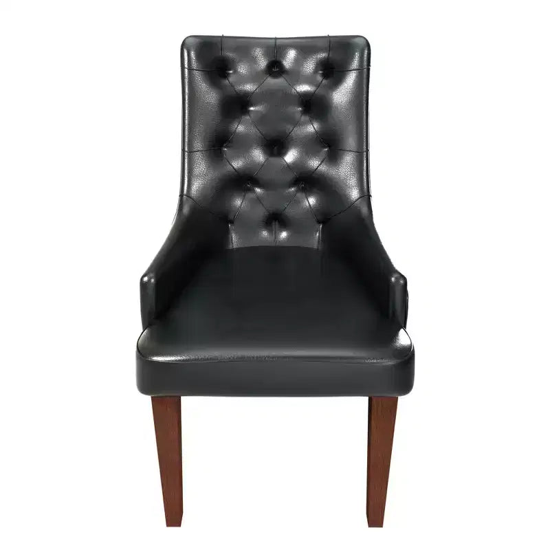 Dining Chair Upholstered in Leather Velvet with Diamond-Tufted High Back Design and Stained Rubberwood Legs