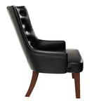 Chaise de salle à manger rembourrée en velours cuir avec haut dossier capitonné de losanges et pieds en bois d'hévéa teinté