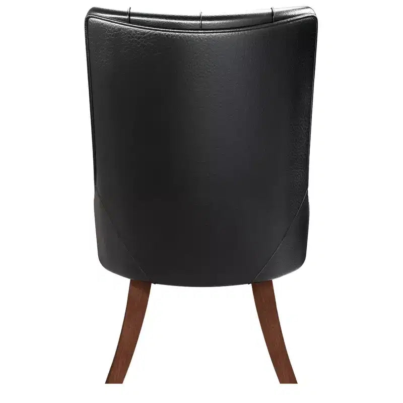 Dining Chair Upholstered in Leather Velvet with Diamond-Tufted High Back Design and Stained Rubberwood Legs