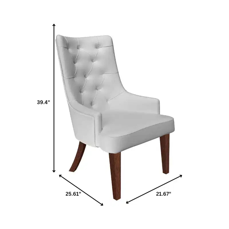 Dining Chair Upholstered in Leather Velvet with Diamond-Tufted High Back Design and Stained Rubberwood Legs