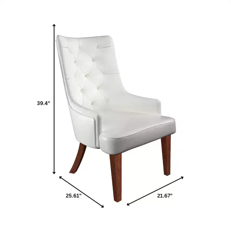 Dining Chair Upholstered in Leather Velvet with Diamond-Tufted High Back Design and Stained Rubberwood Legs