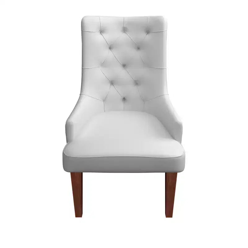 Dining Chair Upholstered in Leather Velvet with Diamond-Tufted High Back Design and Stained Rubberwood Legs