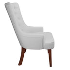 Chaise de salle à manger rembourrée en velours cuir avec haut dossier capitonné de losanges et pieds en bois d'hévéa teinté