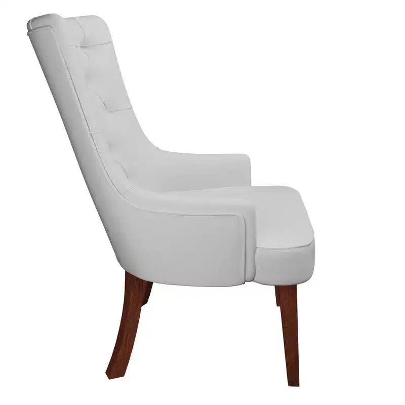 Dining Chair Upholstered in Leather Velvet with Diamond-Tufted High Back Design and Stained Rubberwood Legs