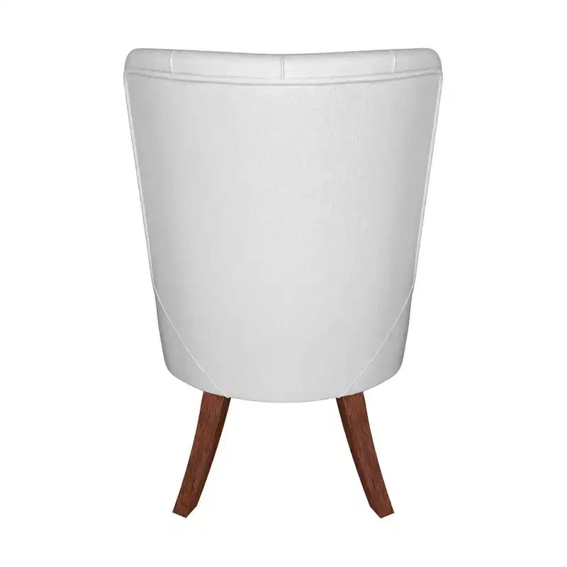 Dining Chair Upholstered in Leather Velvet with Diamond-Tufted High Back Design and Stained Rubberwood Legs
