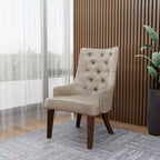 Chaise de salle à manger rembourrée en velours cuir avec haut dossier capitonné de losanges et pieds en bois d'hévéa teinté